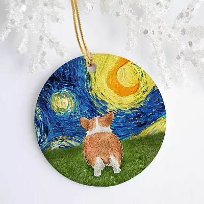 Starry Night Corgi Butt Circle Ornament - Holiday Corgi Dog Lovers Decoration Gift
