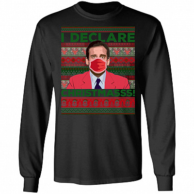 Michael Scott I Declare Ugly Christmas Sweater, Black, Long Sleeve