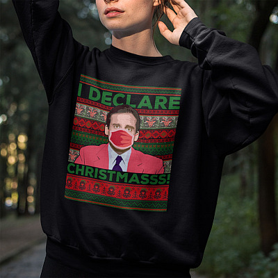 Alternative view of Michael Scott I Declare Christmas Funny the Office Christmas Ugly Christmas Sweater Long Sleeve