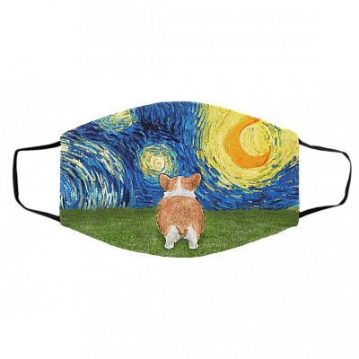 Starry Night Corgi Butt Washable Reusable Custom Printed Cloth Face Mask Cover, White, Cloth Face Cover – Medium/Large