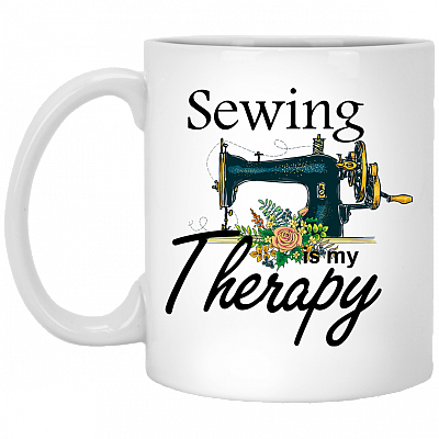 Sewing Ceramic Coffee Mug - Sewing Is My Therapy Beer Stein - Sew Water Bottle - Quilting Color Changing Mug, White, 11 oz. White Mug