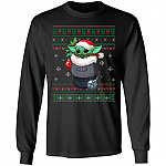 Baby Yoda The Child Santa Hat Cute Ugly Christmas Hoodie - Sweatshirt - Long Sleeve Shirt, Black, Long Sleeve