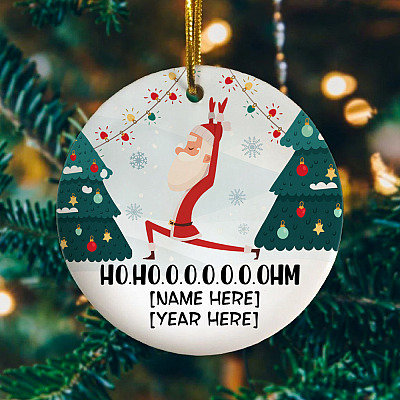 Alternative view of Personalized Santa Hohoho Yoga Ohm Decorative Christmas Ornament Keepsake - Holiday Circle Ornament
