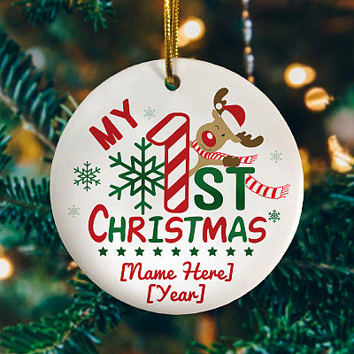 Alternative view of Personalized Baby First Christmas Reindeer Winter Snowflake Cute Ornament Keepsake - Holiday Ornament