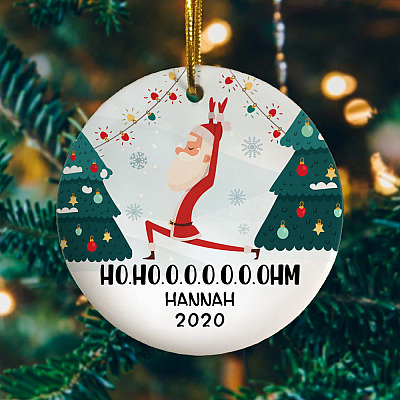 Personalized Santa Hohoho Yoga Ohm Decorative Christmas Ornament Keepsake - Holiday Circle Ornament