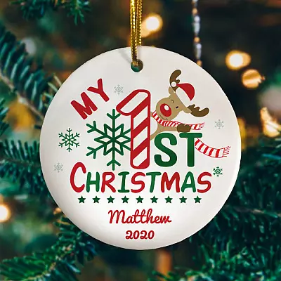 Personalized Baby First Christmas Reindeer Winter Snowflake Cute Ornament Keepsake - Holiday Ornament