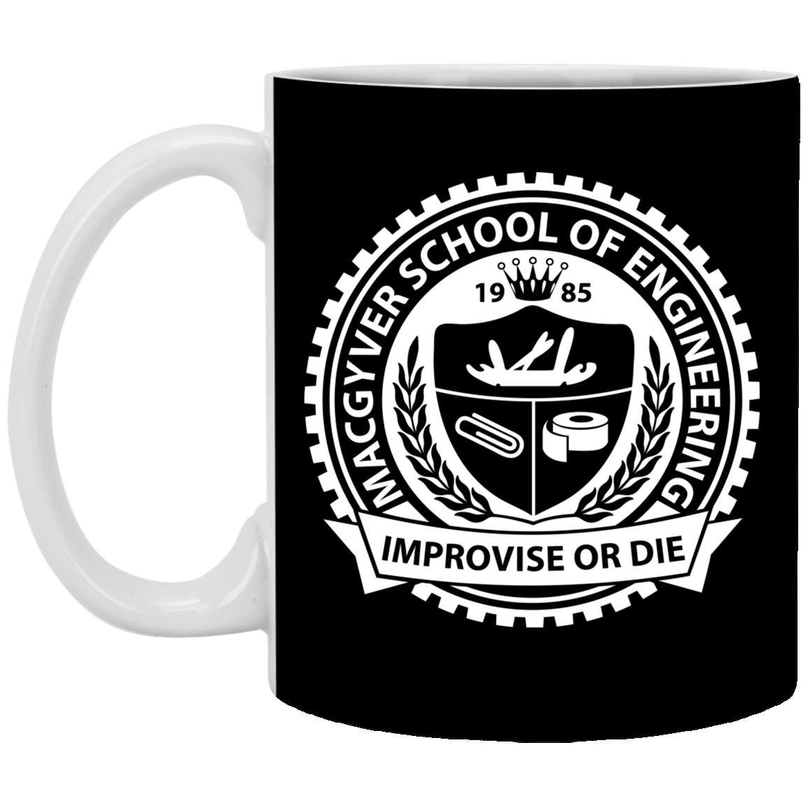 Macgyver School of Engineering, Black, 11 oz. White Mug Macgyver School of Engineering, Black, 11 oz. White Mug