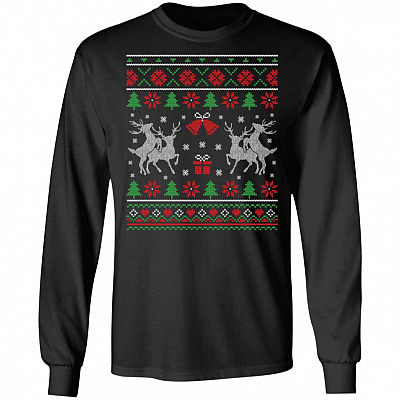 Reindeer Funny Ugly Christmas Hoodie, Black, Long Sleeve
