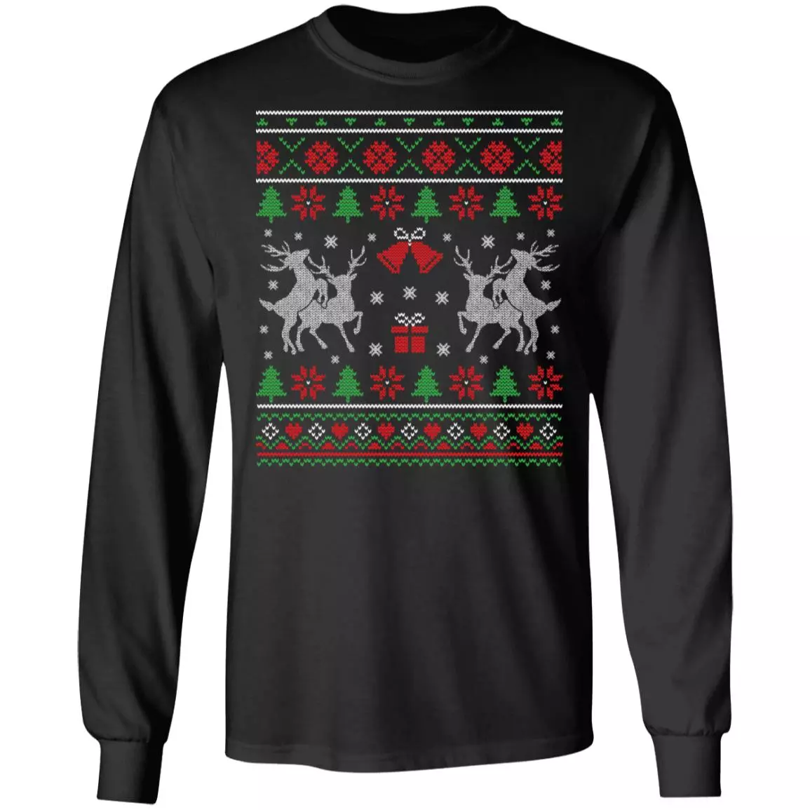 Reindeer Funny Ugly Christmas Hoodie, Black, Long Sleeve