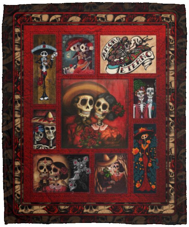Sugar Skull Couple Blanket, White, Cozy Plush Fleece Blanket - 50x60