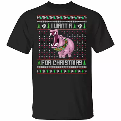 I Want A Hippopotamus For Christmas Shirt, Black, Unisex T-Shirt