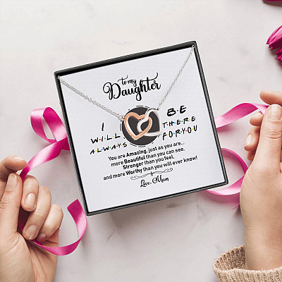 Alternative view of Mom To My Daughter I Will Always Be There For You Heartfelt Card Jewelry Gift Joined Interlocking Hearts Pendant Necklace