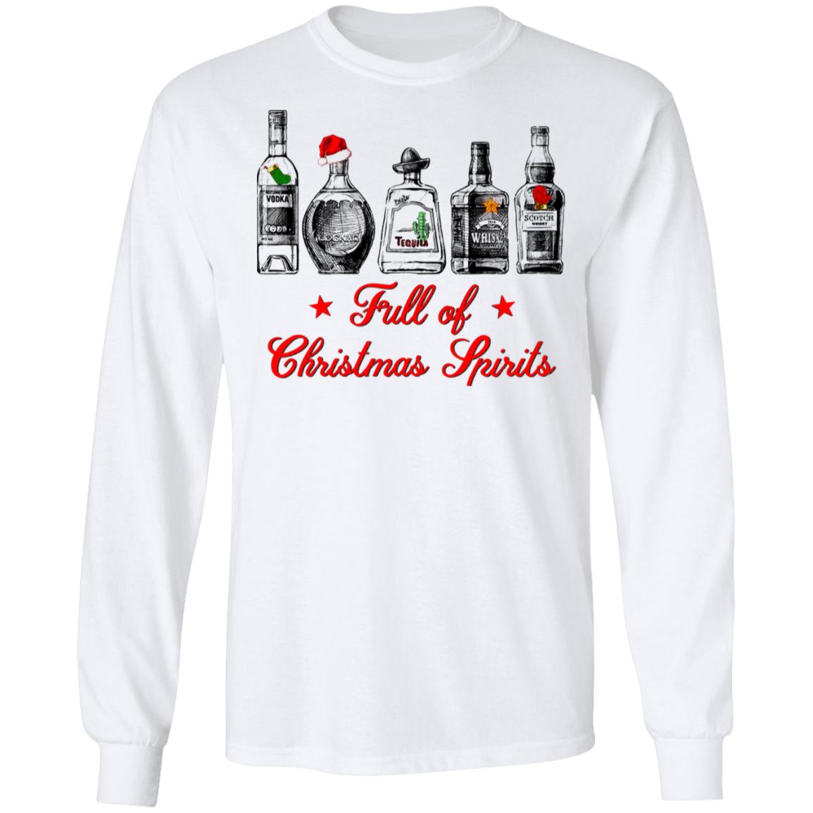 Full Of Christmas Spirits Hoodie, White, Long Sleeve Full Of Christmas Spirits Hoodie, White, Long Sleeve
