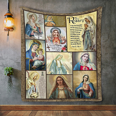 Alternative view of Mary Woven Blanket - Lady The Rosary Virgin Mother Of God Fleece Mink Blanket