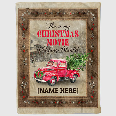 Alternative view of Personalized Red Truck This Is My Christmas Movie Watching Blanket Fleece Blanket - Mink Sherpa Blanket