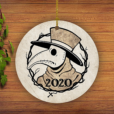 Vintage Plague Doctor Quarantine Pandemic Christmas 2020 Flat Holiday Circle Ornament Keepsake