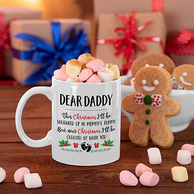 Alternative view of Dear Daddy This Christmas I'll Be Snuggled Up In Mommy's Tummy Coffee Mug - Beer Stein - Dad To Be Gifts