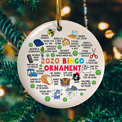 2020 Bingo Covid Christmas Pandemic Quarantine Flat Holiday Circle Ornament Keepsake