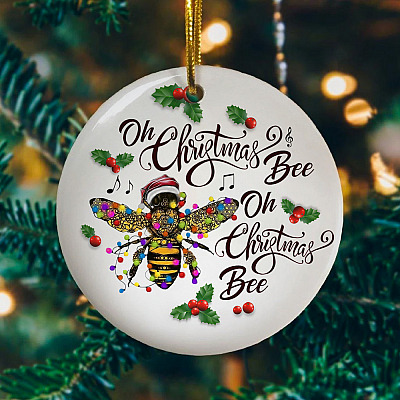 Oh Christmas Bee Oh Christmas Bee Decorative Christmas Ornament - Holiday Flat Circle Ornament