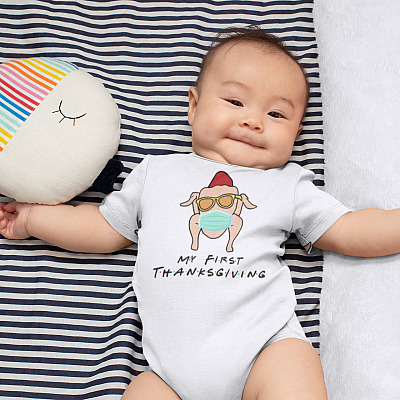 Alternative view of Friends My First Thanksgiving Baby Onesie - Baby Toddlers  Bodysuit - Friends Turkey Baby Onesie