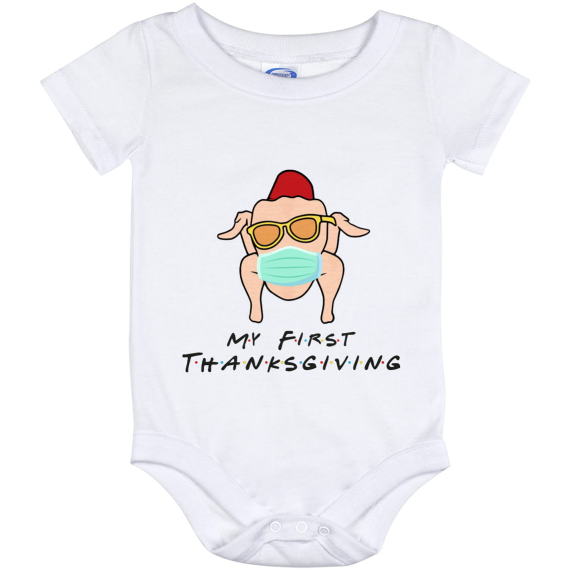 Friends My First Thanksgiving Baby Onesie - Baby Toddlers Bodysuit - Friends Turkey Baby Onesie, White, Baby Onesie - 12 Month