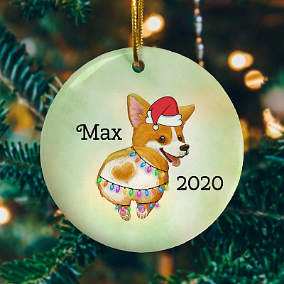 Personalized Corgi Butt Circle Ornament - Holiday Corgi Christmas Decorations Gift