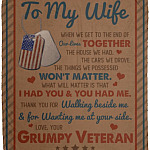 From Grumpy Veteran To My Wife Blanket, White, Cozy Plush Fleece Blanket - 50x60