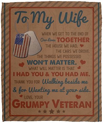 From Grumpy Veteran To My Wife Blanket, White, Cozy Plush Fleece Blanket - 50x60