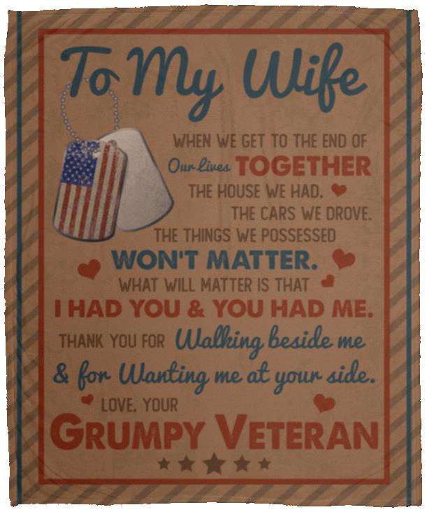 From Grumpy Veteran To My Wife Blanket, White, Cozy Plush Fleece Blanket - 50x60
