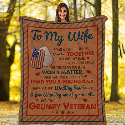 Alternative view of From Grumpy Veteran To My Wife When We Get To The End Of Our Lives Together Fleece Blanket - Mink Sherpa Blanket