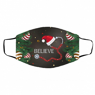 Believe Santa Stethoscope Nurse, White, Cloth Face Cover – Medium/Large