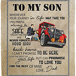Vintage Car Trucker From Dad To My Son Blanket, White, Cozy Plush Fleece Blanket - 50x60