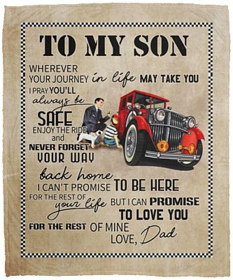 Vintage Car Trucker From Dad To My Son Blanket, White, Cozy Plush Fleece Blanket - 50x60