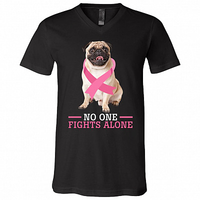 Breast Cancer No One Fights, Black, V-Neck T-Shirt