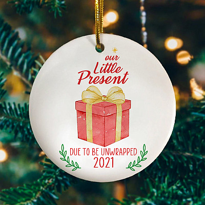 Our Little Present Expecting Baby Announcements 2021 Gift Christmas Ornament - Holiday Ornament
