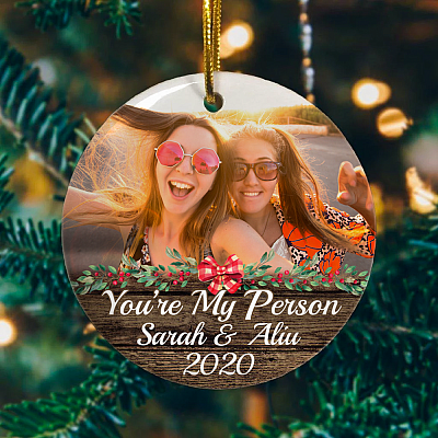 Alternative view of Personalized Custom Photo Best Friends Christmas You Are My Person Bestie Holiday Circle Ornament - Gift For Friends