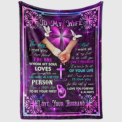 Alternative view of To My Wife The Day I Met You I Have Found The One Jesus Cross Fleece Blanket - Premium Mink Sherpa Blanket