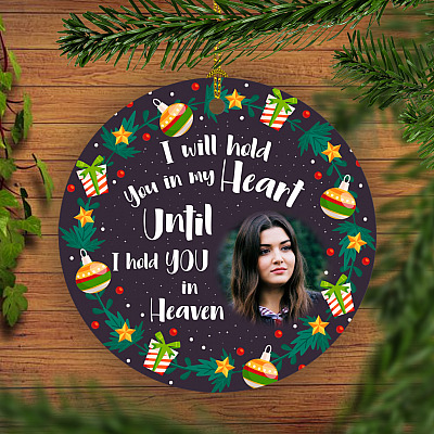 Alternative view of Custom Photo I Will Hold You In My Heart Decorative Christmas Ornament - Memorial Flat Circle Ornament