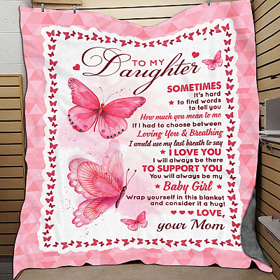 Alternative view of Personalized to My Daughter Sometimes It's Hard to Find Words to Tell You Butterfly Fleece - Mink Blanket