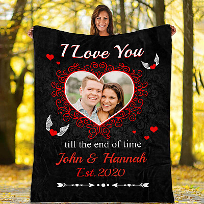 Alternative view of Personalized Photo Image I Love You Till The End Of Time Couple Fleece Blanket – Mink Sherpa Blanket