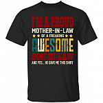 I'm A Proud Mother In Law of A Freaking Awesome Son In Law Retro T-Shirt - Funny Mother In Law Gift T-Shirt, Black, Unisex T-Shirt