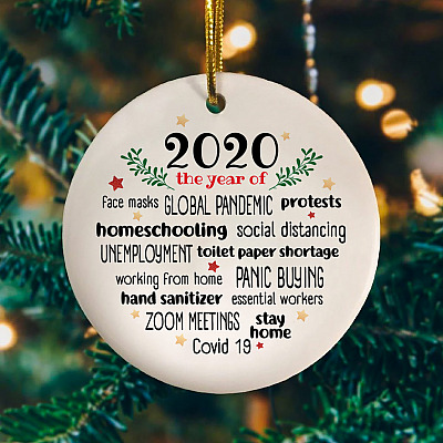 2020 the Year of Face Masks Global Pandemic Protests - 2020 Quarantine Ornament Flat Circle