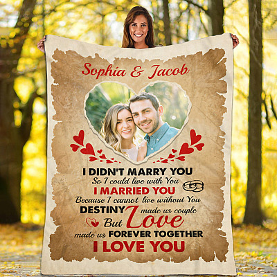 Alternative view of To My Wife Custom Photo Mink Blanket - I Didnt Marry You So I Could Live With You Custom Image Woven Blanket