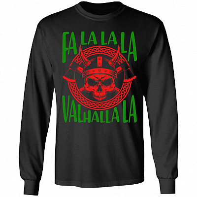 Fa La La La Valhalla La Viking God Ugly Christmas Ugly Christmas Sweater Long Sleeve, Black, Long Sleeve
