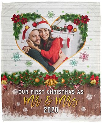 Personalized Photo Mr Mrs Throw Blanket, White, Cozy Plush Fleece Blanket - 50x60