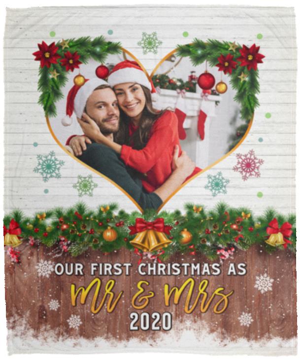 Personalized Photo Mr Mrs Throw Blanket, White, Cozy Plush Fleece Blanket - 50x60