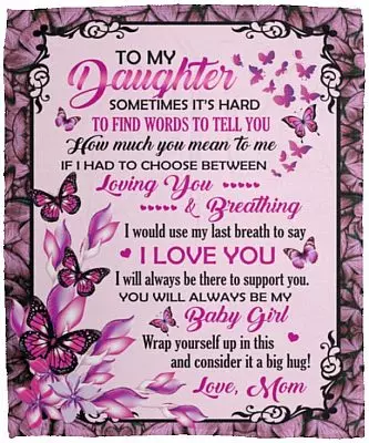 Butterfly Mom To My Daughter Blanket, White, Cozy Plush Fleece Blanket - 50x60