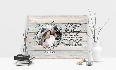 Alternative view of Custom Photo Marriage Framed Canvas - Perfect Marriage Is Two Imperfect People Refuse To Give Up Unframed Poster