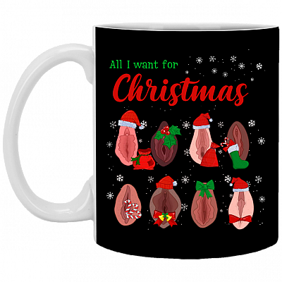Dirty Christmas All I Want for Christmas Is Vagina Funny Dirty Christmas Gift for Couple Ceramic Coffee Mug - Water Bottle, Black, 11 oz. White Mug