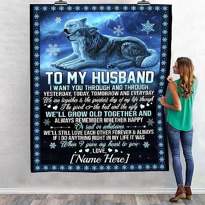 Alternative view of Personalized Wife to My Husband I Want You Through and Through Yesterday Fleece Blanket - Mink Blanket